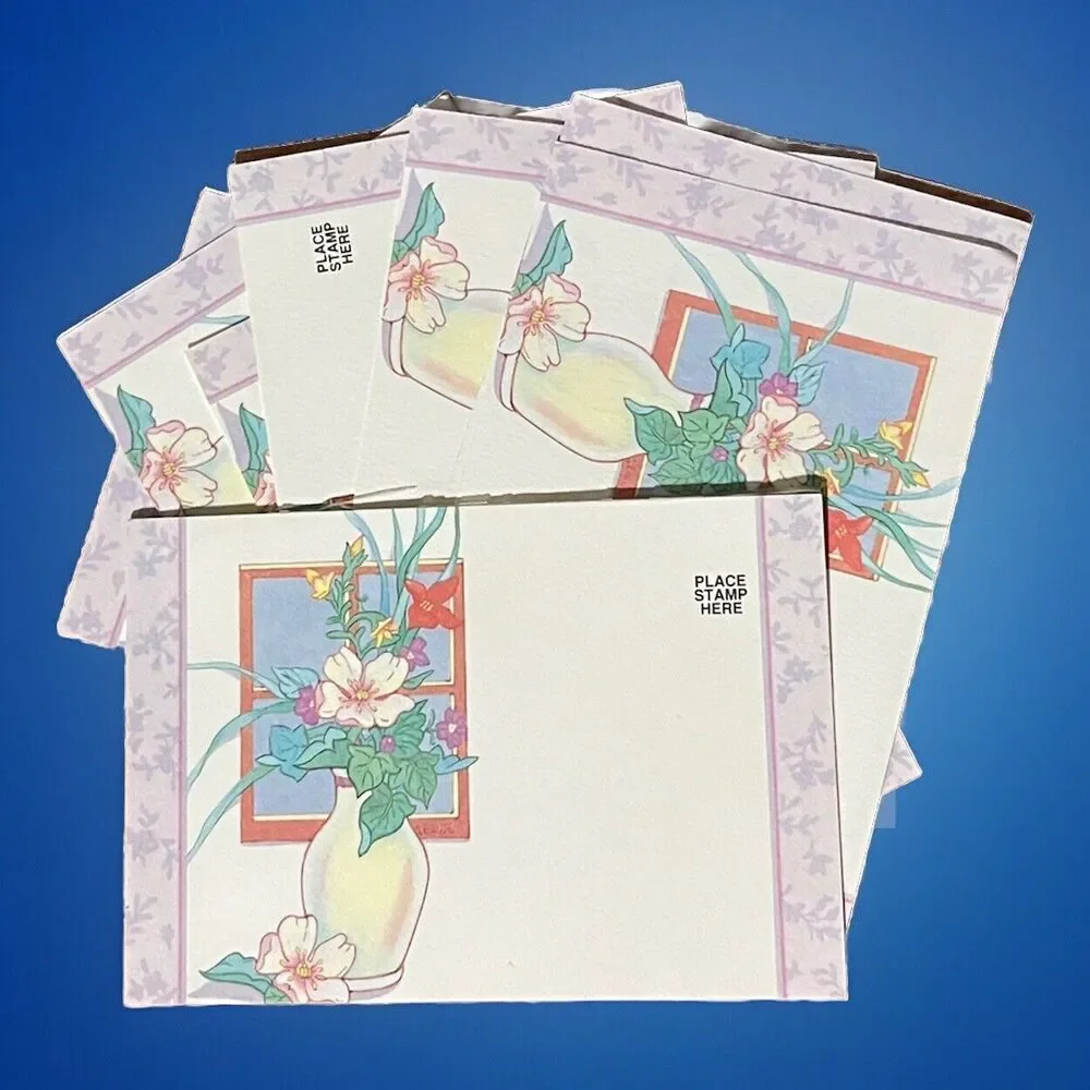 Vintage 80s Postcard Set 12 Floral Unused Undivided Back Peel Off Stationary Lot
